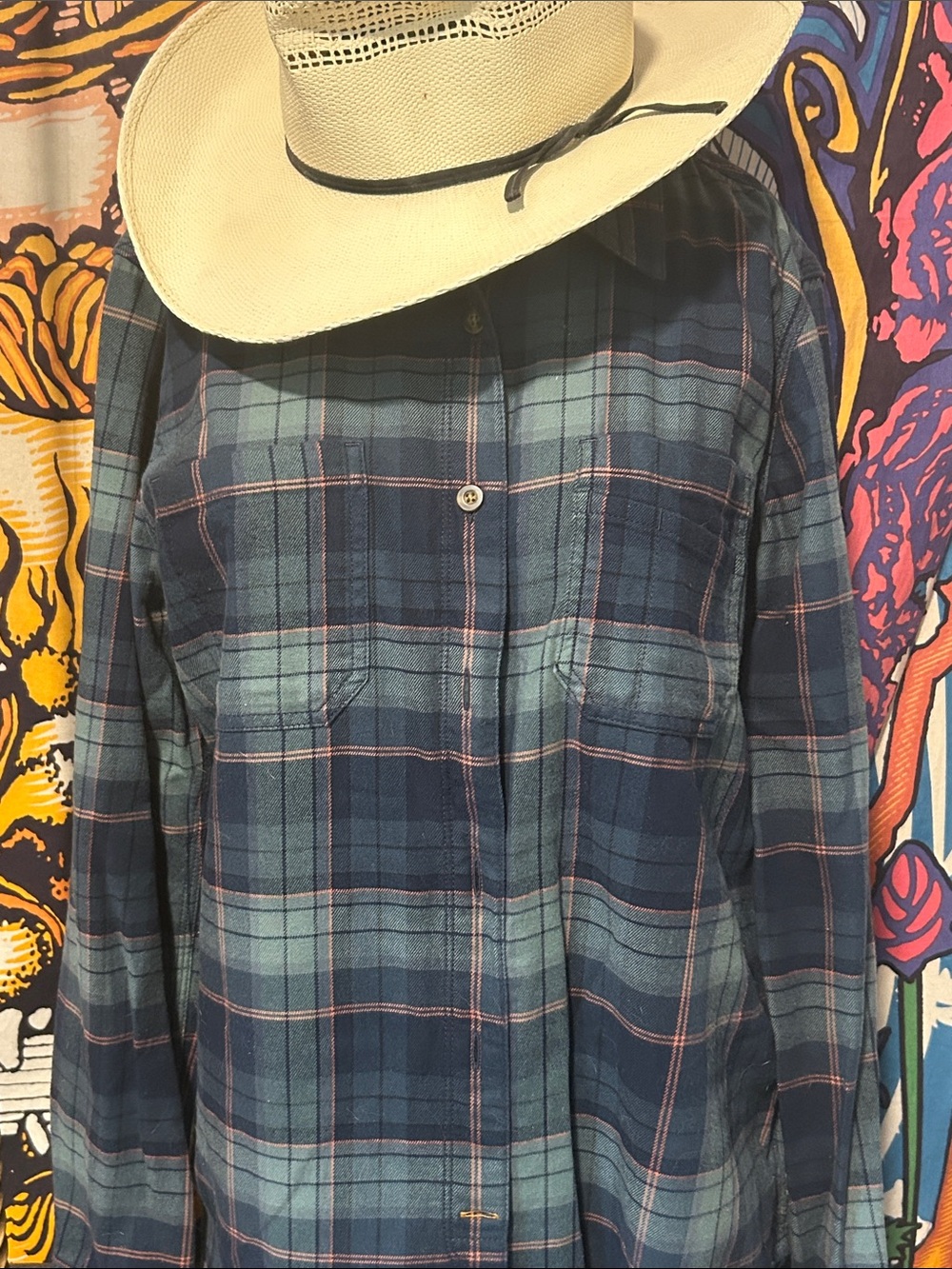 Carhartt Navy, Teal & Pink Plaid Work Shirt